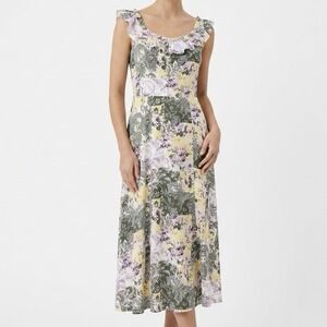 LOFT Sundress sz 6 Midi Fit & Flare Purple Yellow Bandana Floral Patchwork